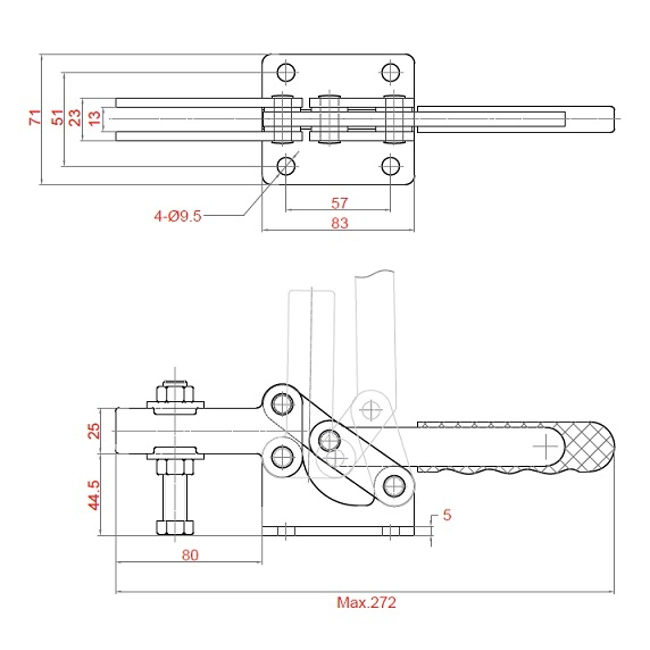 Vendita online Bloccaggio orizzontale base piatta braccio aperto corto 640 Kg.